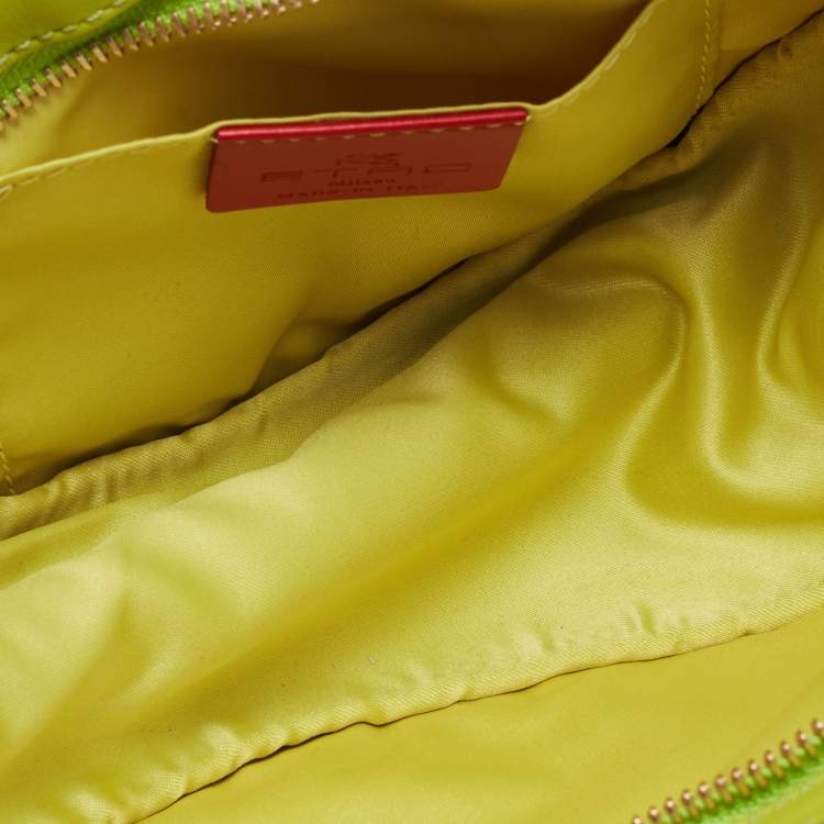 Pre Owned Etro Green Paisley Print Coated Canvas and Leather Crossbody Bag