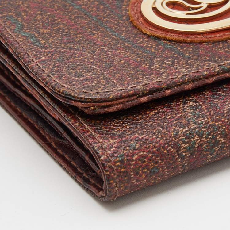 Pre Owned Etro Brown Paisley Printed Coated Canvas Compact Wallet