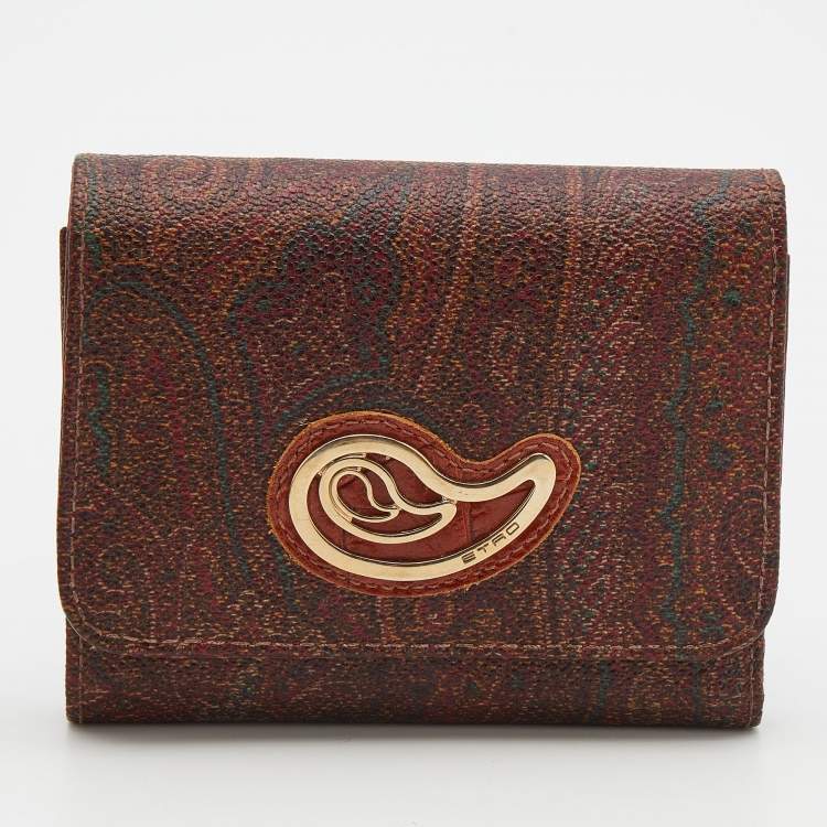 Pre Owned Etro Brown Paisley Printed Coated Canvas Compact Wallet