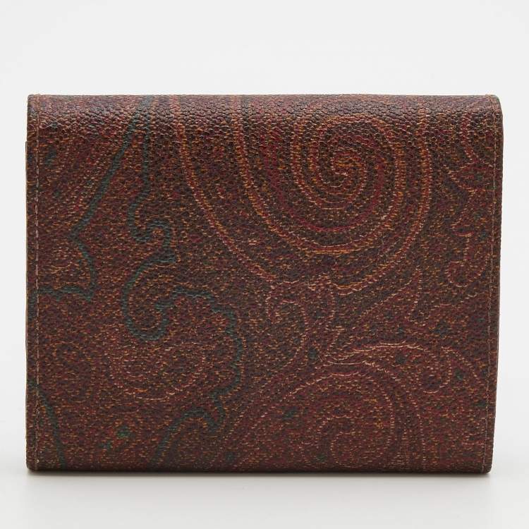 Pre Owned Etro Brown Paisley Printed Coated Canvas Compact Wallet