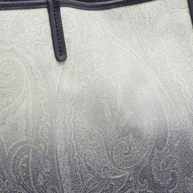 Pre Owned Etro Ombre Black/White Paisley Print Coated Canvas and Leather Shopper Tote 