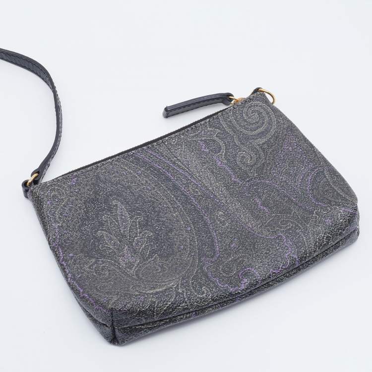Pre Owned Etro Ombre Black/White Paisley Print Coated Canvas and Leather Shopper Tote 