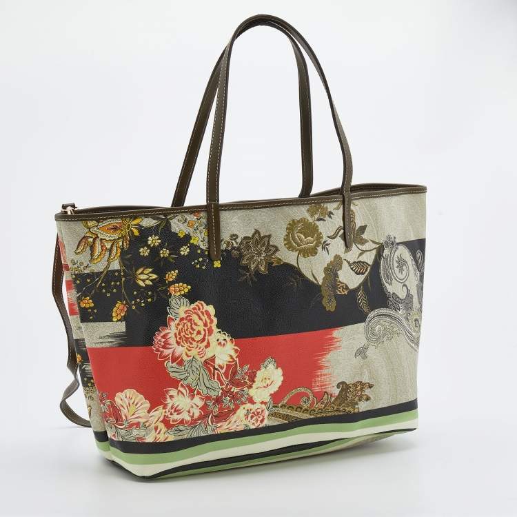 Pre Owned Etro Multicolor Paisley Print Coated Canvas and Leather Shopper Tote
