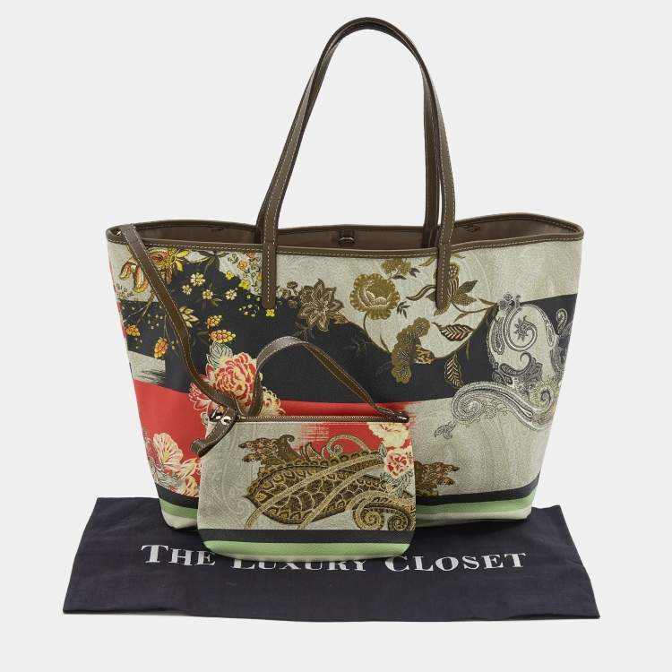 Pre Owned Etro Multicolor Paisley Print Coated Canvas and Leather Shopper Tote