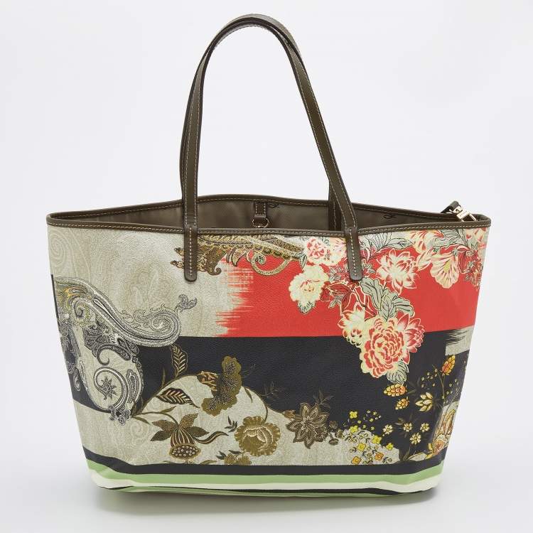 Pre Owned Etro Multicolor Paisley Print Coated Canvas and Leather Shopper Tote