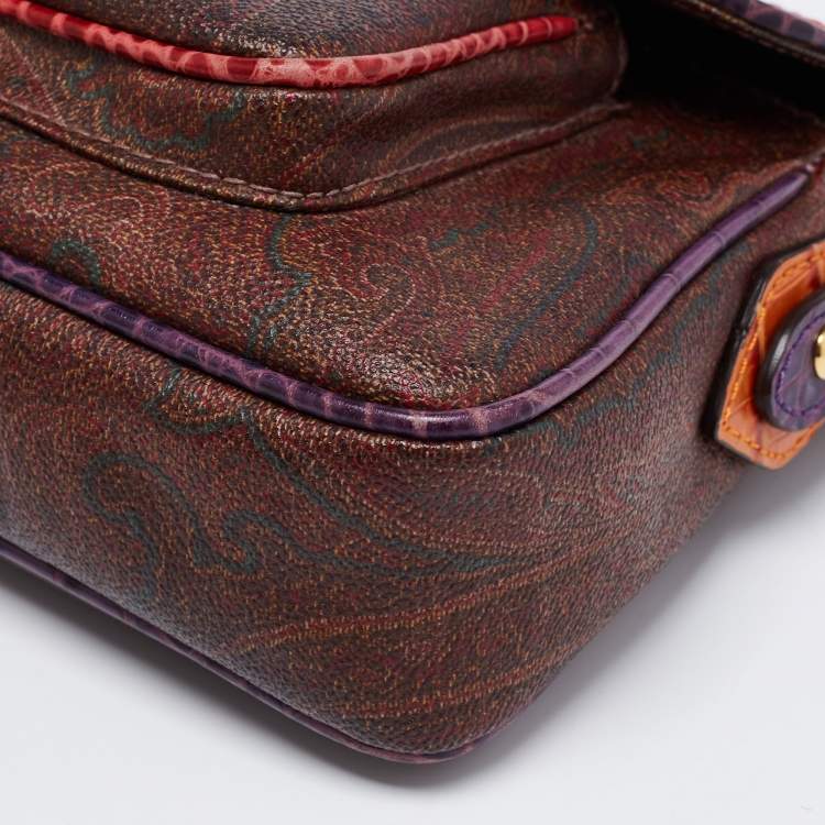 Pre Owned Etro Multicolor Paisley Printed Croc Embossed Leather Shoulder Bag