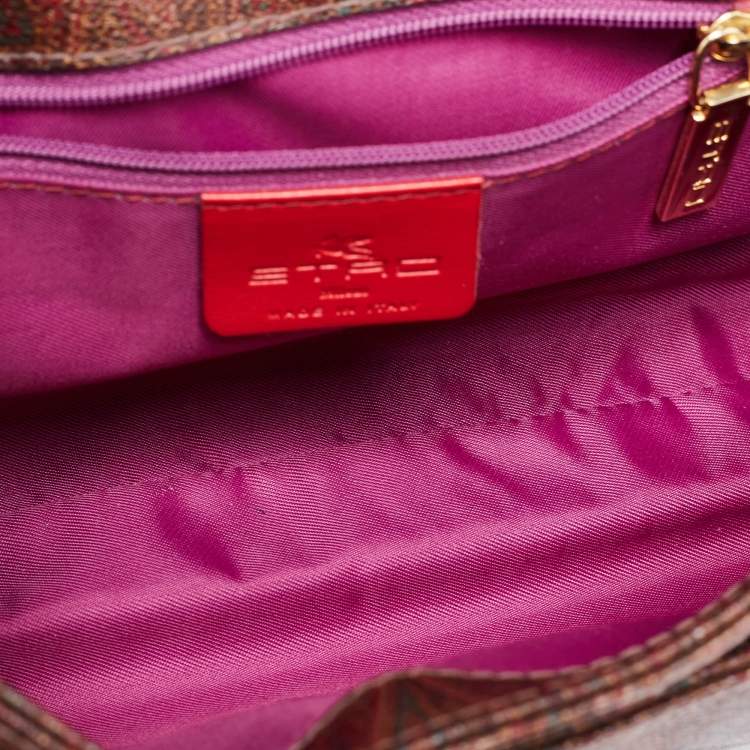 Pre Owned Etro Multicolor Paisley Printed Croc Embossed Leather Shoulder Bag