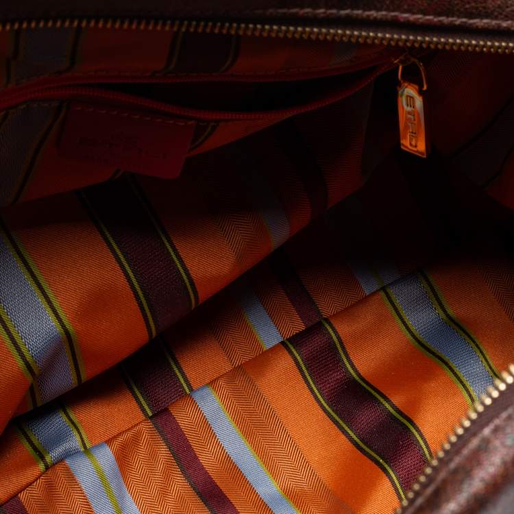 Pre Owned Etro Brown/Orange Paisley Print Coated Canvas and Leather Satchel
