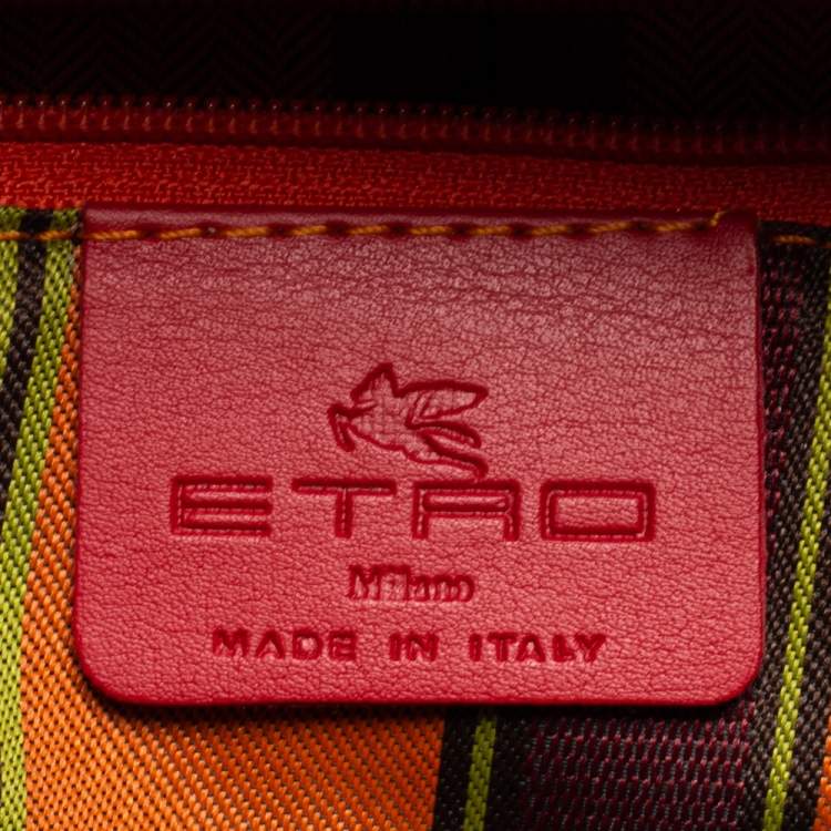 Pre Owned Etro Brown/Orange Paisley Print Coated Canvas and Leather Satchel