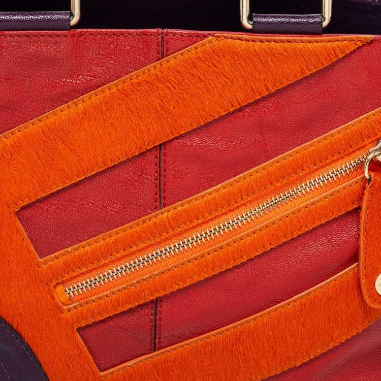 Pre Owned Etro Multicolor Leather And Goat Hair Top Zip Satchel