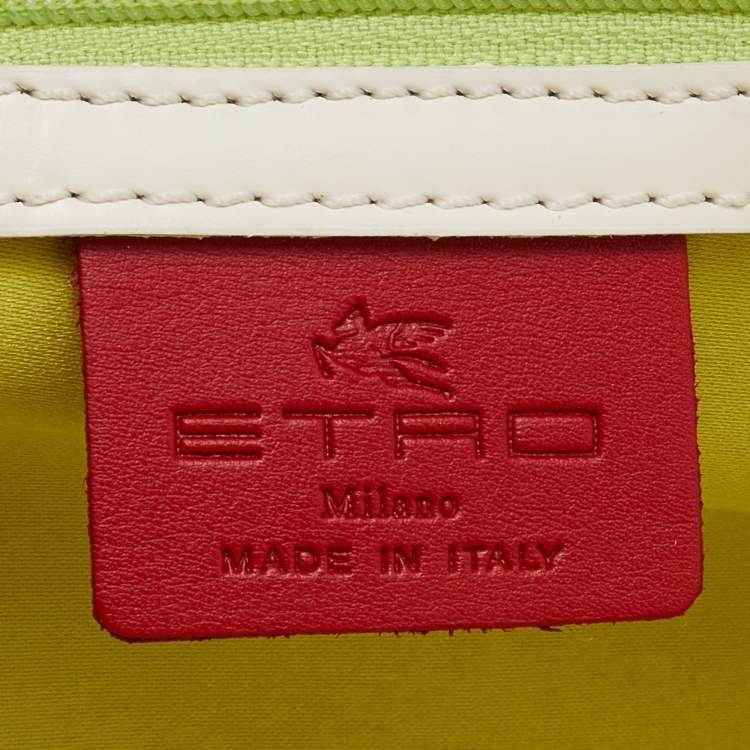 Pre Owned Etro White Paisley Embossed Leather Satchel
