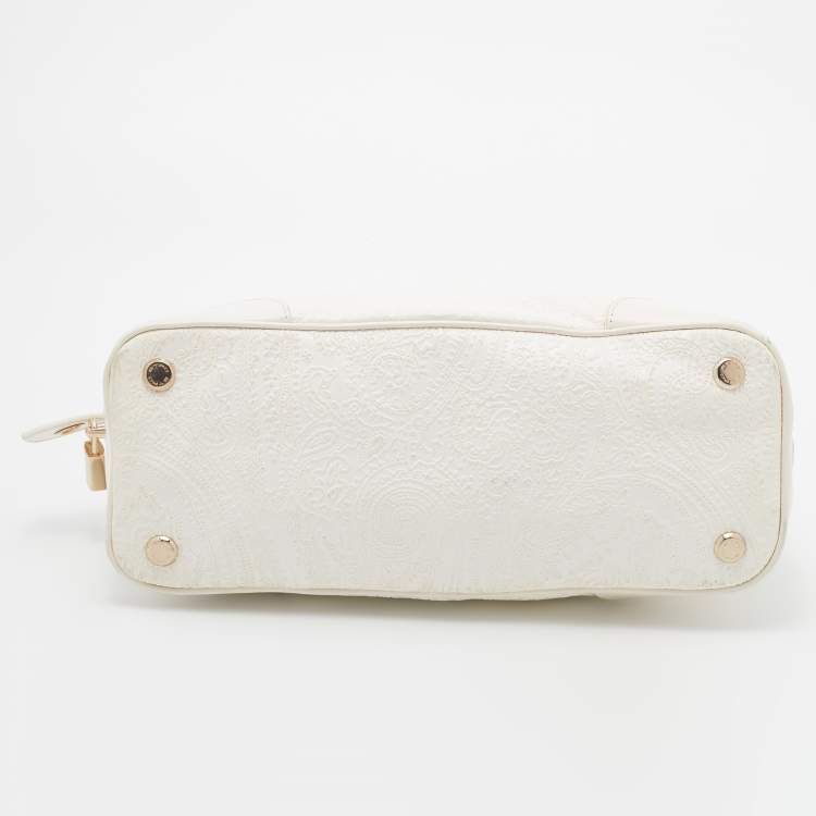Pre Owned Etro White Paisley Embossed Leather Satchel
