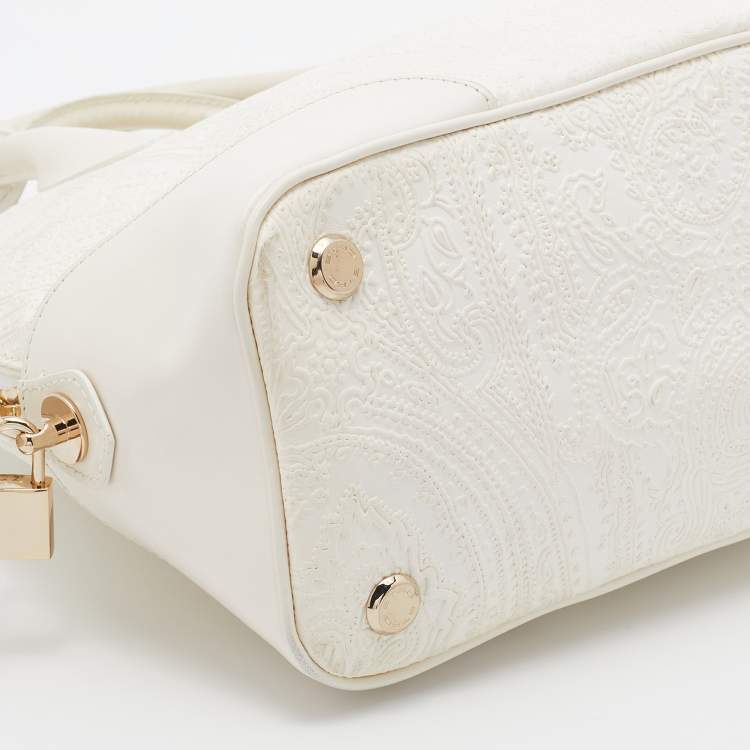 Pre Owned Etro White Paisley Embossed Leather Satchel
