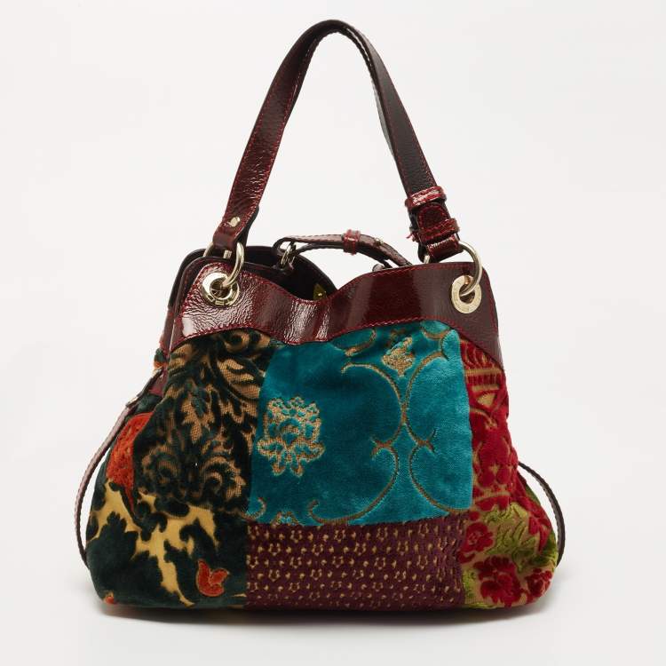 Pre Owned Etro Multicolor Paisley Velvet  and Patent Leather Shoulder Bag 