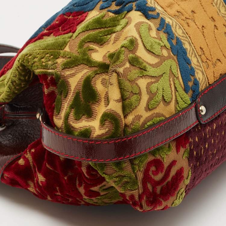 Pre Owned Etro Multicolor Paisley Velvet  and Patent Leather Shoulder Bag 