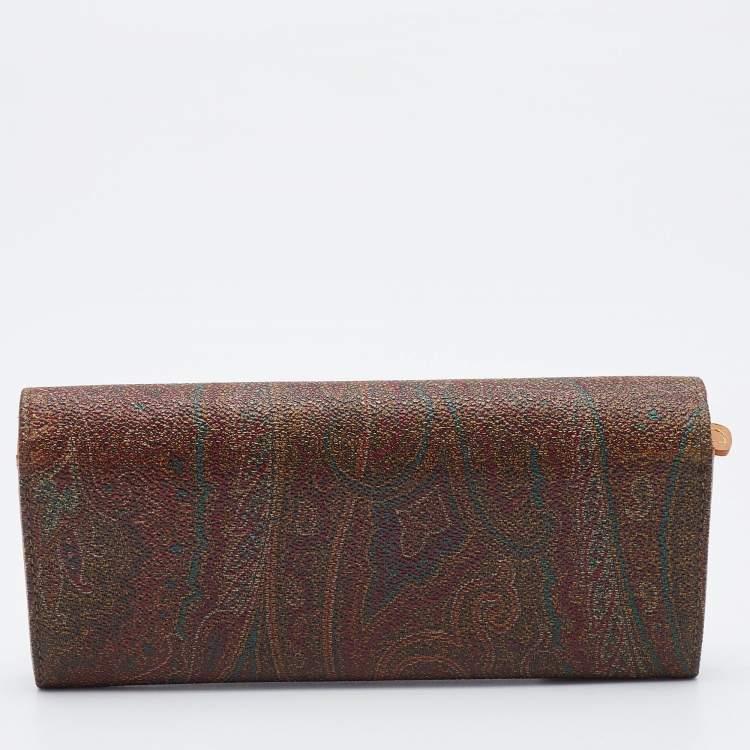 Pre Owned Etro Brown Paisley Print Coated Canvas Continental Wallet