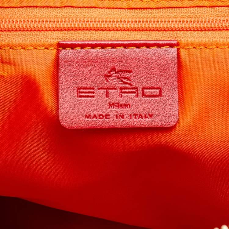 Pre Owned Etro Multicolor Paisley Print Coated Canvas and Lizard Embossed Leather Satchel