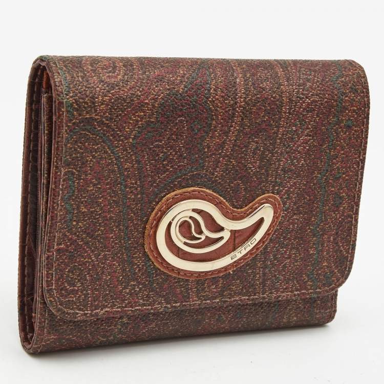 Pre Owned Etro Multicolor Paisley Printed Coated Canvas Trifold Compact Wallet