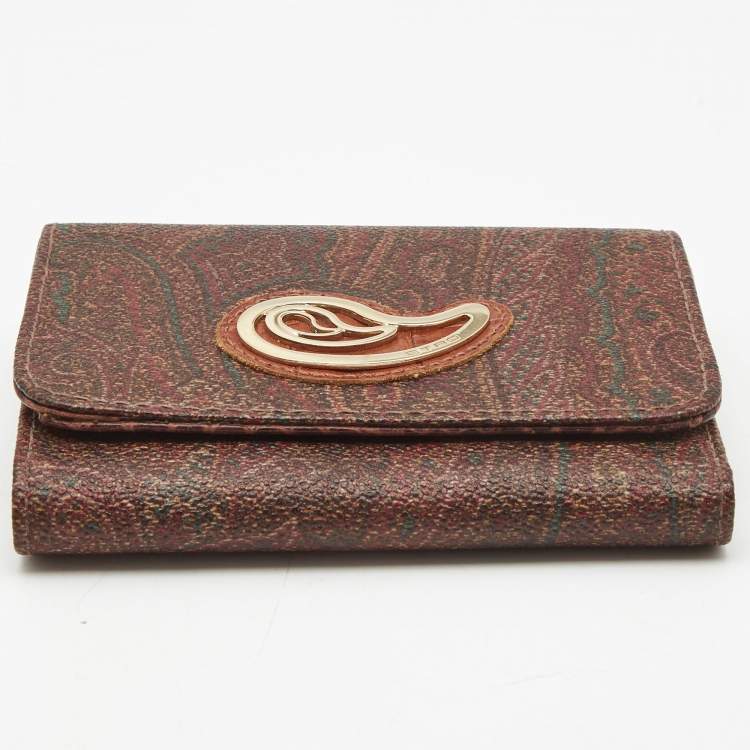 Pre Owned Etro Multicolor Paisley Printed Coated Canvas Trifold Compact Wallet