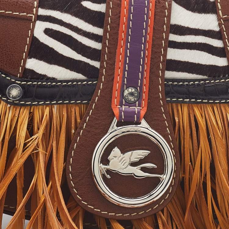 Pre Owned Etro Multicolor Leather and Calfhair Feather Flap Baguette Bag