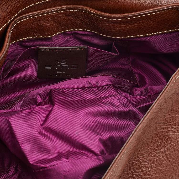 Pre Owned Etro Multicolor Leather and Calfhair Feather Flap Baguette Bag