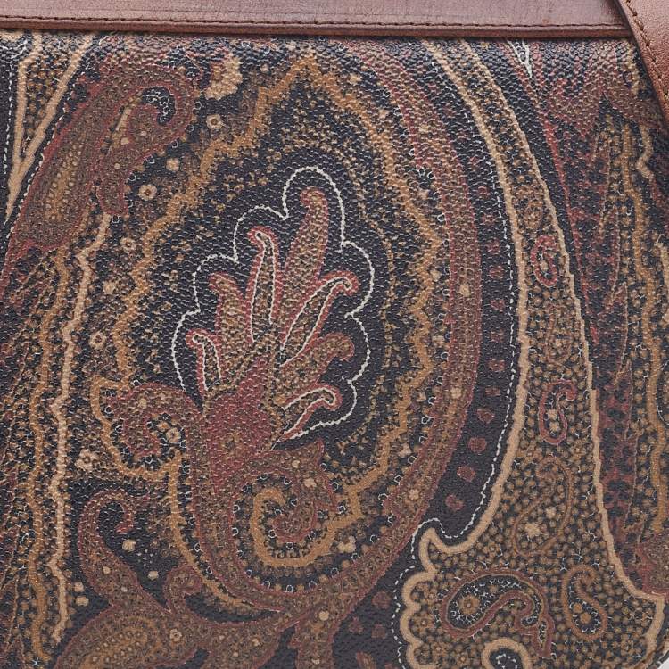 Pre Owned Etro Brown Paisley Print Coated Canvas and Leather Crossbody Bag