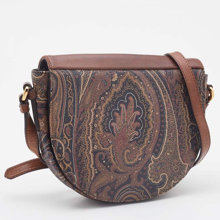 Pre Owned Etro Brown Paisley Print Coated Canvas and Leather Crossbody Bag