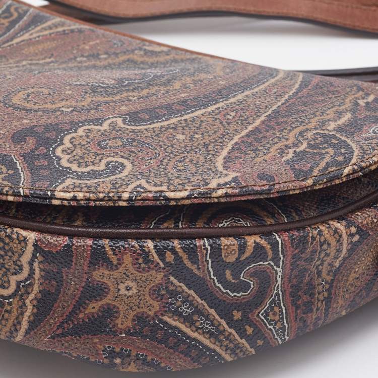 Pre Owned Etro Brown Paisley Print Coated Canvas and Leather Crossbody Bag