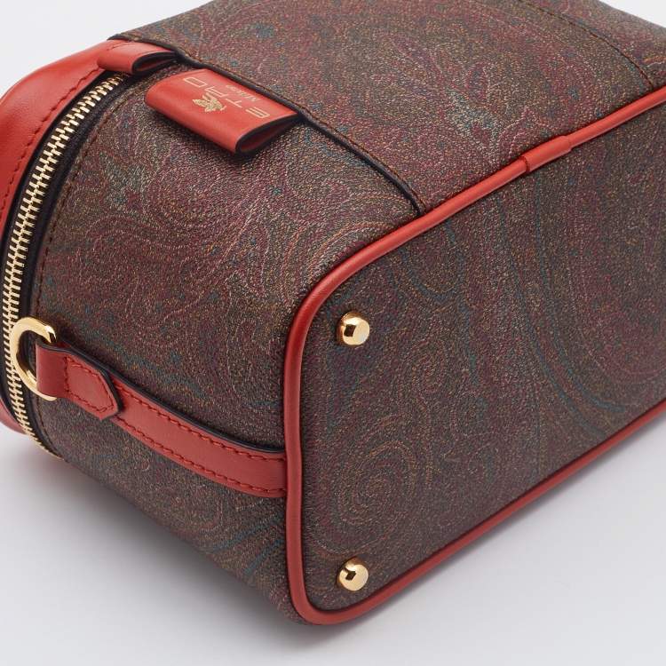 Pre Owned Etro Red  Paisley Print Coated Canvas and Leather Vanity Top Handle Bag