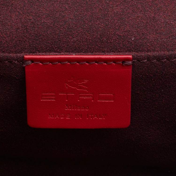 Pre Owned Etro Red  Paisley Print Coated Canvas and Leather Vanity Top Handle Bag