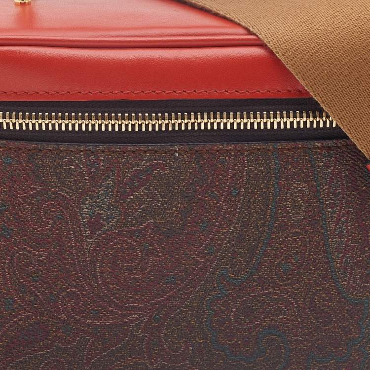 Pre Owned Etro Red  Paisley Print Coated Canvas and Leather Vanity Top Handle Bag