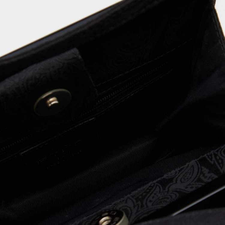 Pre Owned Etro Black Paisley Print Nylon Frame Clutch Bag