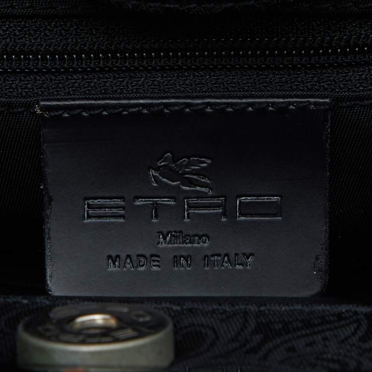 Pre Owned Etro Black Paisley Print Nylon Frame Clutch Bag