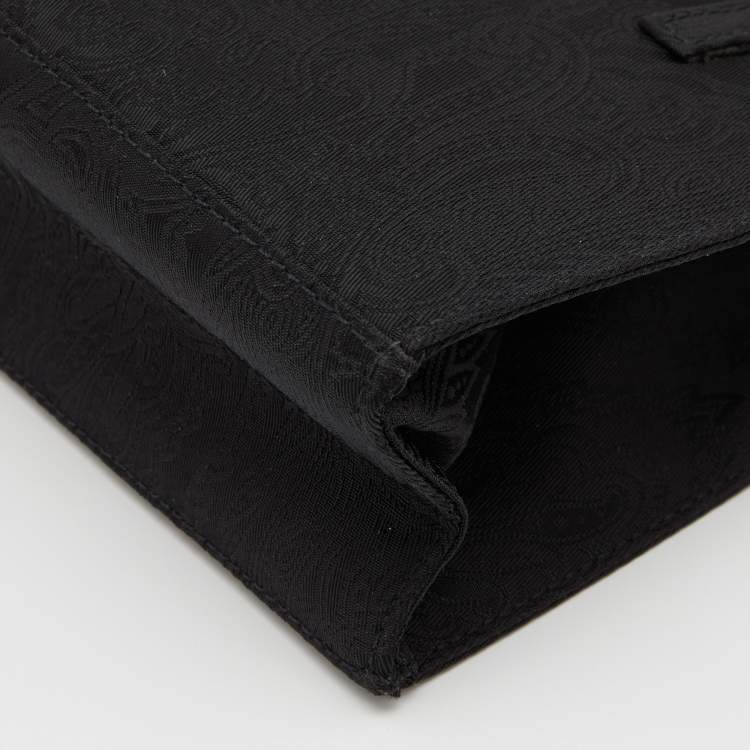 Pre Owned Etro Black Paisley Print Nylon Frame Clutch Bag