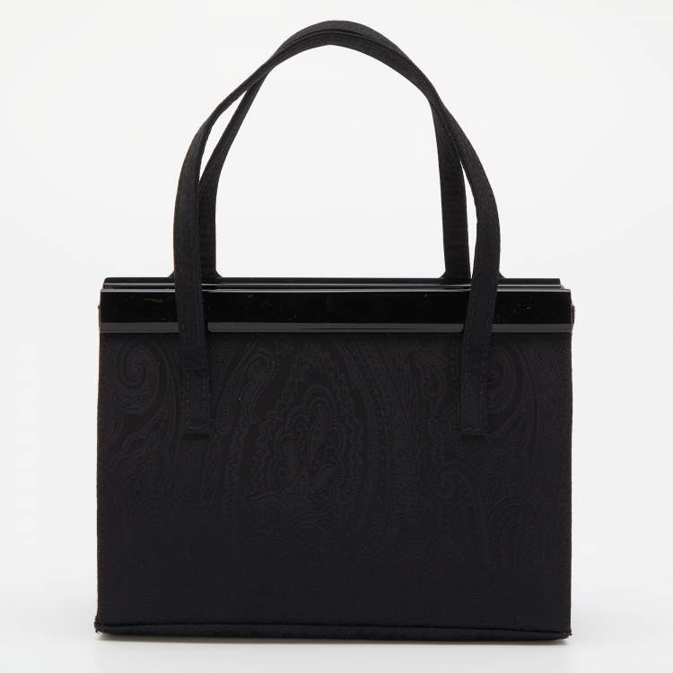 Pre Owned Etro Black Paisley Print Nylon Frame Clutch Bag