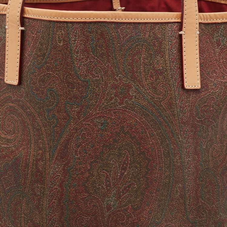 Pre Owned Etro Tan/Brown Paisley Printed Coated Canvas Shopper Tote
