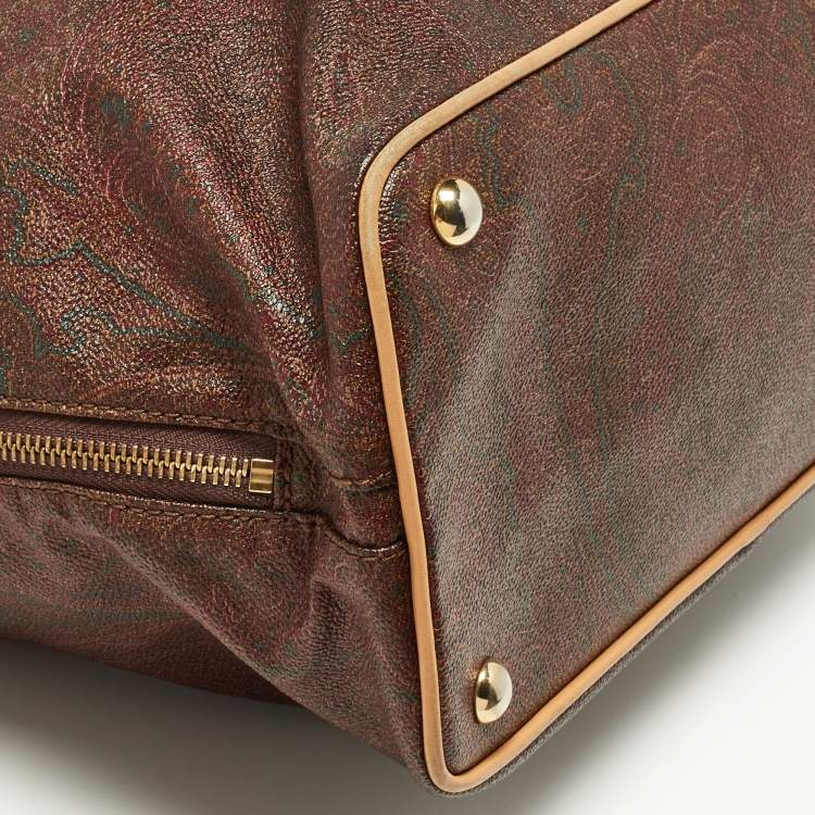 Pre Owned Etro Brown/Tan Paisley Coated Canvas and Leather Tote