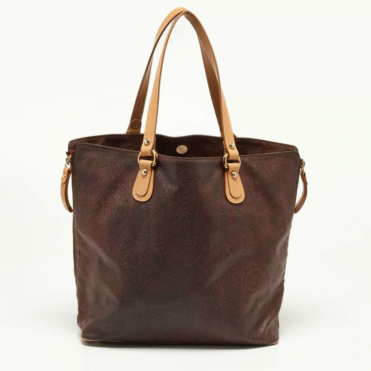 Pre Owned Etro Brown/Tan Paisley Coated Canvas and Leather Tote