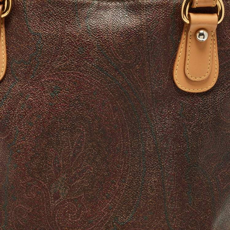 Pre Owned Etro Brown/Tan Paisley Coated Canvas and Leather Tote