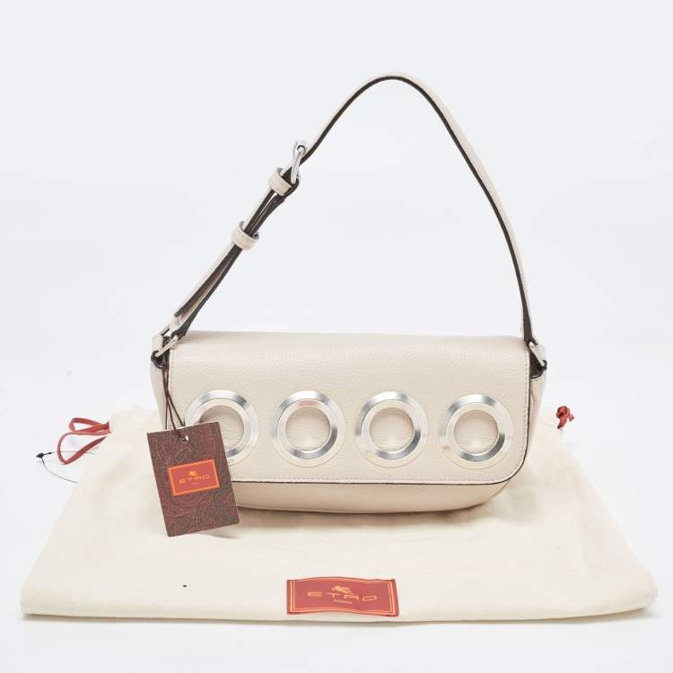 Pre Owned Etro Beige Leather Eylet Flap Shoulder Bag
