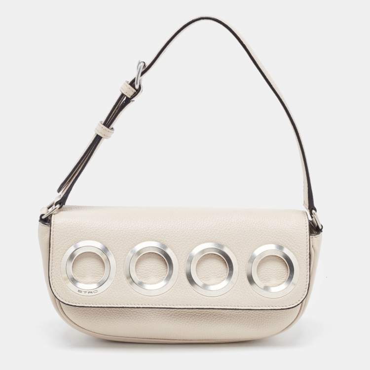 Pre Owned Etro Beige Leather Eylet Flap Shoulder Bag