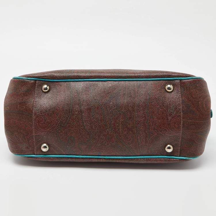 Pre Owned Etro Brown/Turquoise Paisley Print Coated Canvas Zip Dome Satchel