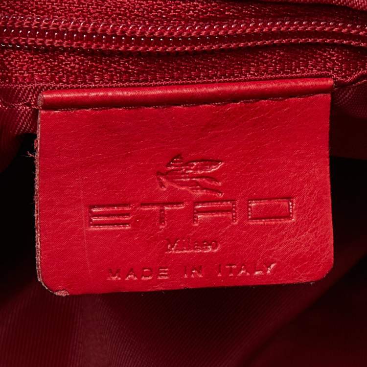 Pre Owned Etro Multicolor Printed Canvas and Croc Embossed Leather Shoulder Bag