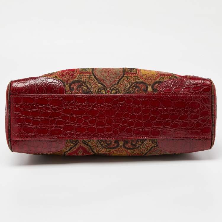 Pre Owned Etro Multicolor Printed Canvas and Croc Embossed Leather Shoulder Bag
