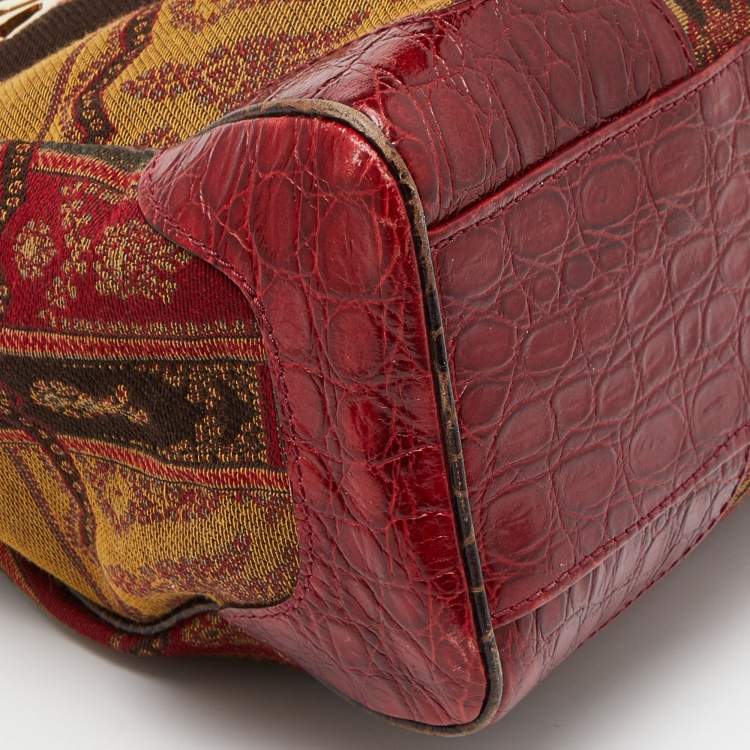 Pre Owned Etro Multicolor Printed Canvas and Croc Embossed Leather Shoulder Bag