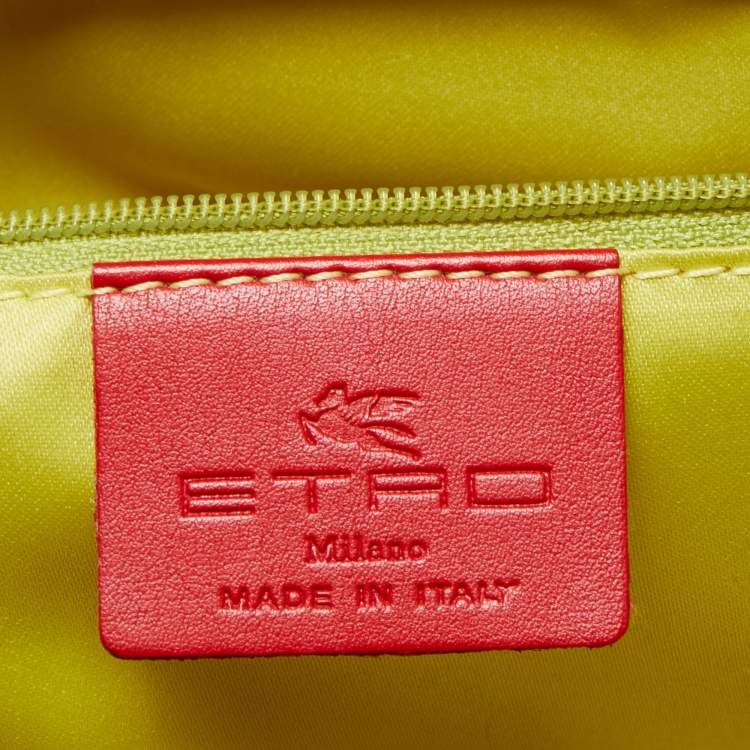 Pre Owned Etro Grey/Green Paisley Coated Canvas and Python Embossed Leather Detail Bag