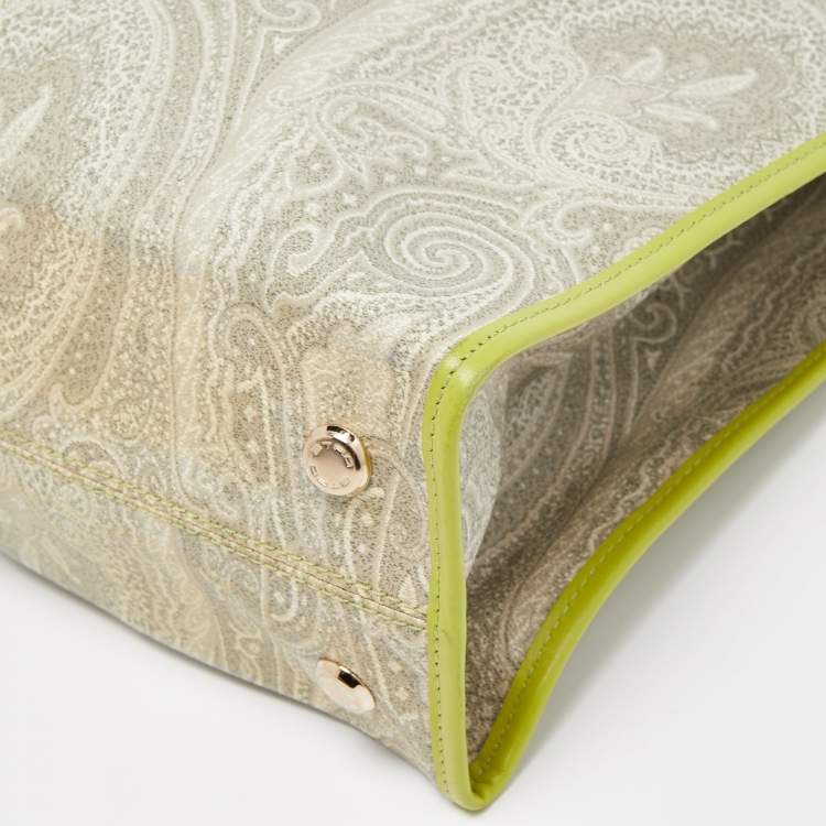 Pre Owned Etro Grey/Green Paisley Coated Canvas and Python Embossed Leather Detail Bag