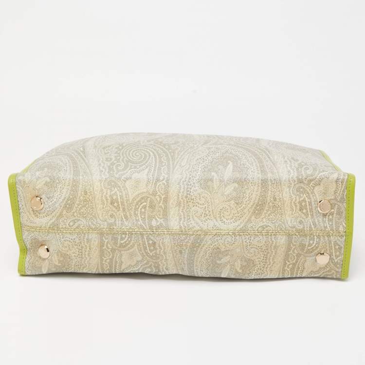 Pre Owned Etro Grey/Green Paisley Coated Canvas and Python Embossed Leather Detail Bag