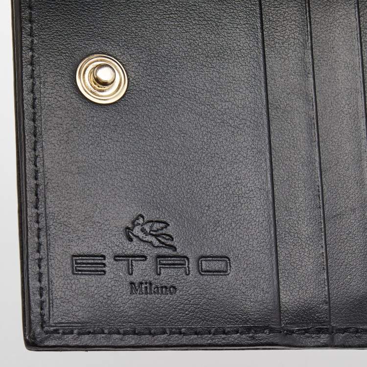 Pre Owned Etro Black/Grey Paisley Print Leather Crown Me Compact Wallet