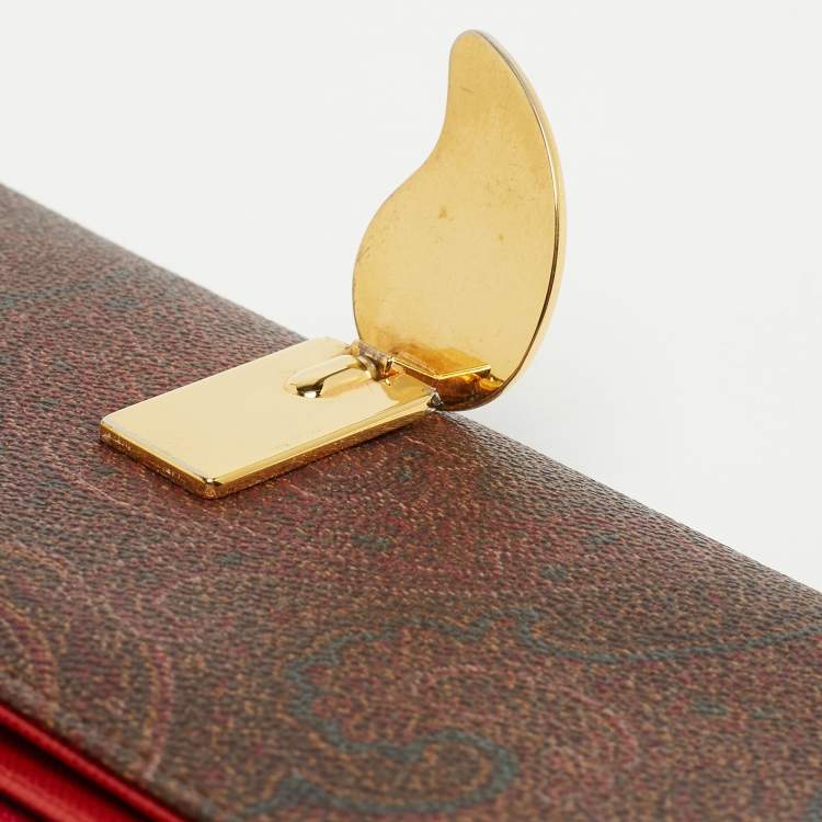Pre Owned Etro Brown Paisley Print Coated Canvas Trifold Continental Wallet